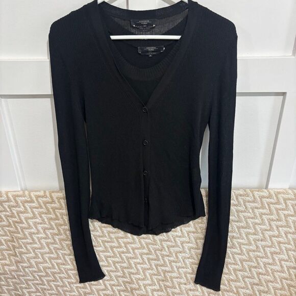 MaxMara Weekend Lightweight Cardigan Sweater Short Sleeve Top Set Black Size M/L